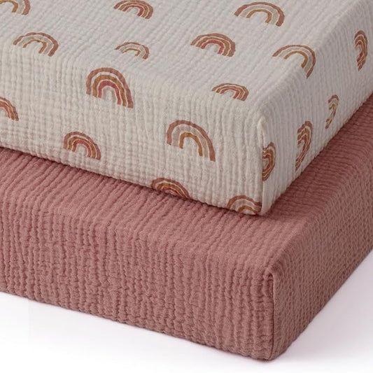 Blissful Diary Muslin Mini Crib Sheets, Pack and Play Mattress Sheets Fitted by ForEveryBabysBetterLife