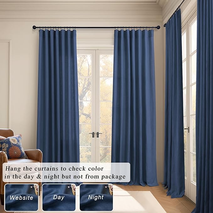 Navy Curtains 96 Inches Long for Kids Room 2 Panel Back Tab Pocket Drape Soft - Image 6