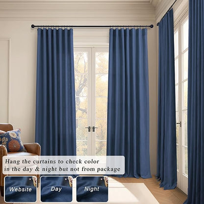 Navy Curtains 96 Inches Long for Kids Room 2 Panel Back Tab Pocket Drape Soft - Image 6