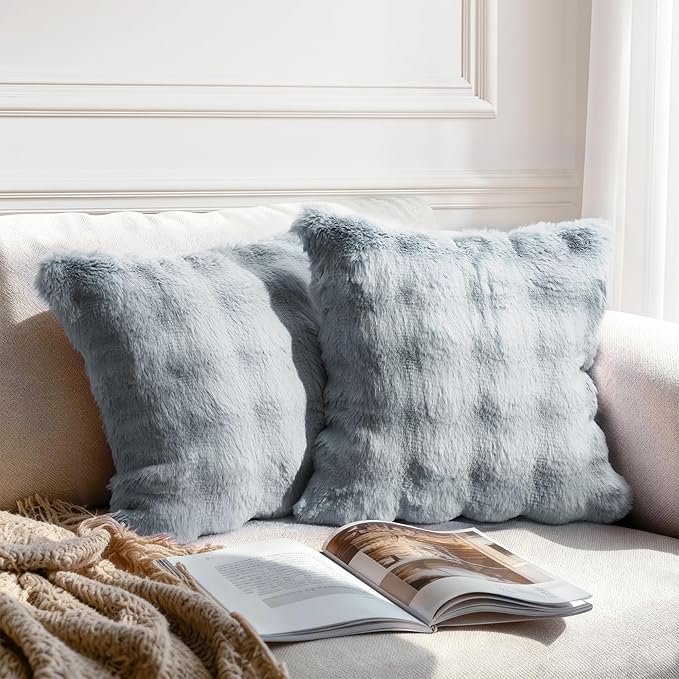 Faux Rabbit Fur Throw Pillow Covers 18×18, Soft Plush Pillow Covers by DENNYLIFE