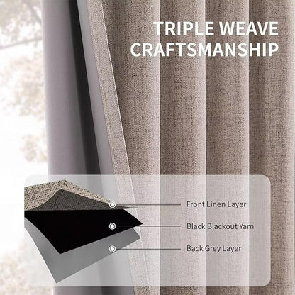 CUCRAF Natural Linen 100% Blackout Curtains 63 Inch Length 2 Panels Set - Image 6