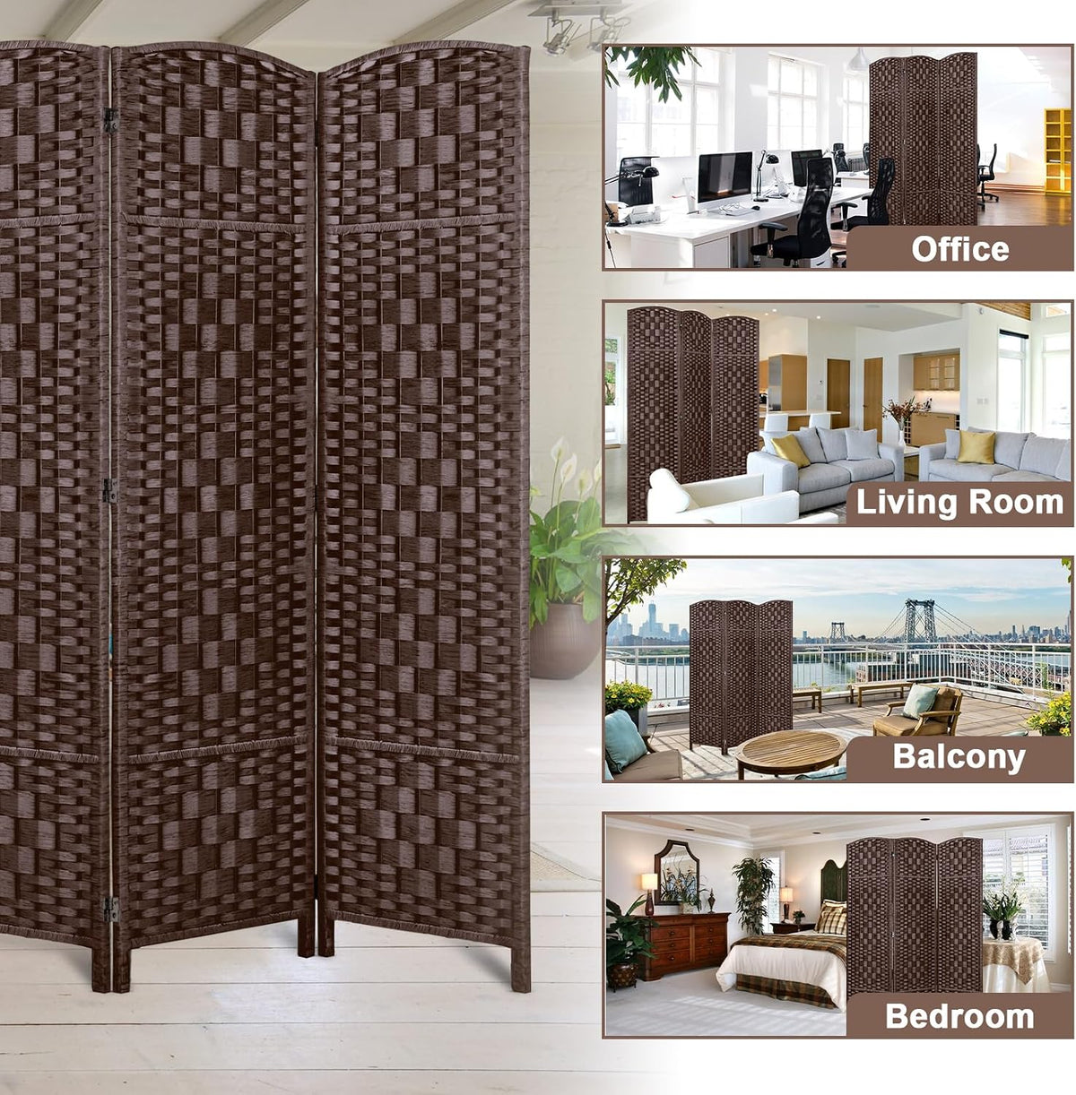 rhf room divider panel,partition room dividers,3panel privacy screen,brown, package contents