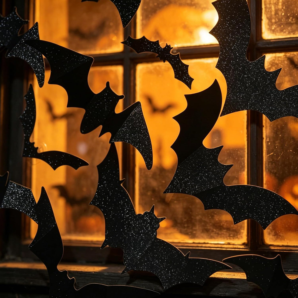 Dazzle Bright 100 PCS Halloween Bats Stickers with 60 Purple and Orange Lights, Lighted 3D Bat Wall Stickers, Halloween Decorations for Indoor Home Garage Window Decor Party Supplies