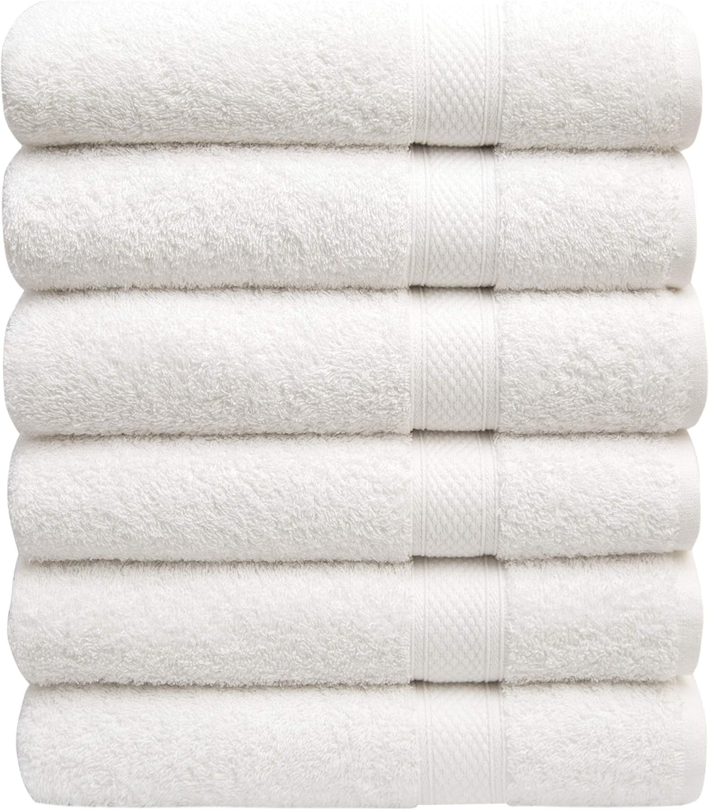 Pleasant Home White Bath Towels Set of 6 (24” x 50”) 100% Cotton Towel Set