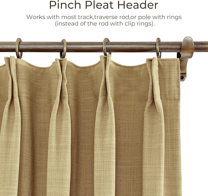 TWOPAGES 52 W x 102 L inch Pinch Pleat Darkening Drape Faux Linen Curtain - Image 4