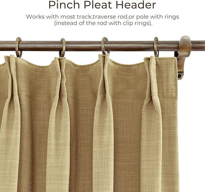 TWOPAGES 52 W x 102 L inch Pinch Pleat Darkening Drape Faux Linen Curtain - Image 4