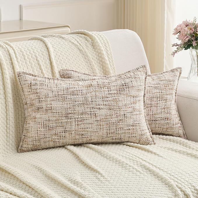 FUTEI Beige Brown Decorative Throw Pillow Covers 12x20 Inch Set of 2, Soft by FUTEI