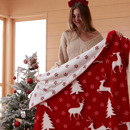 COOVA Christmas Faux Rabbit Fur & Flannel Throw Blanket 50x60 Inch - Image 3