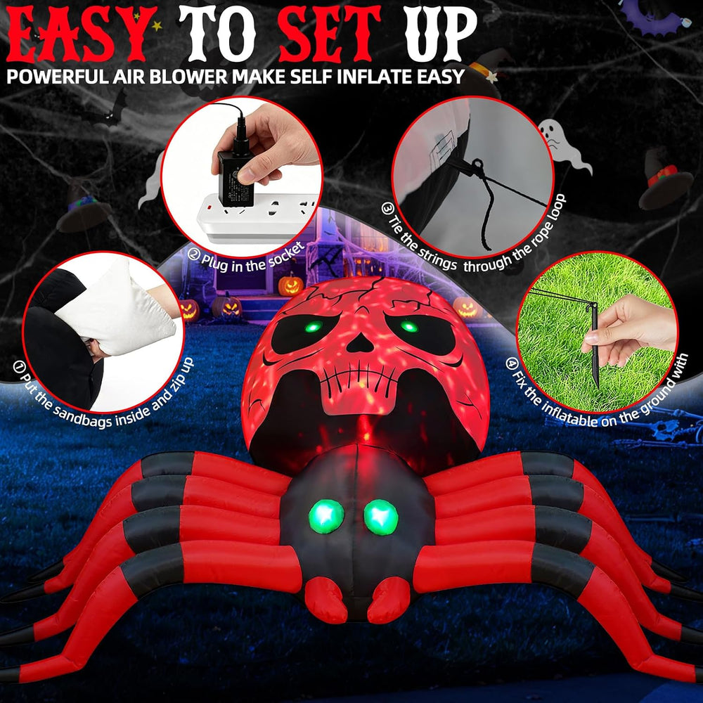Spider Inflatable Halloween 8FT Giant Spider with Disco Flashing LED Lights, ...