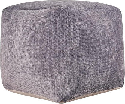 LR Home Contemporary Solid Square Indoor Medium Pouf Ottoman, Frost Gray | - Image 2