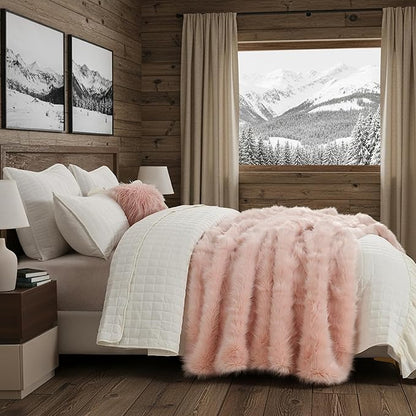 HORIMOTE HOME Pink Faux Fur Throw Blanket, Long Pile Light Pink Fur Blanket - Image 3