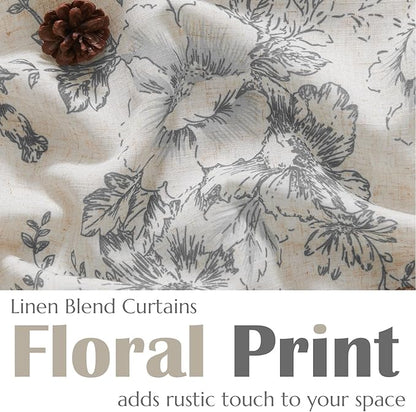 jinchan Linen Floral Tier Curtains 24 Inch Farmhouse Botanic Grey Cafe Curtains - Image 2