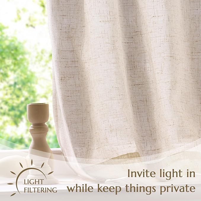 jinchan Linen Pinch Pleated Kitchen Curtains 30 Inch 2 Panels, Natural Linen - Image 5