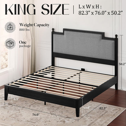 king size bed frame with 50.2" tall upholstered shown in use