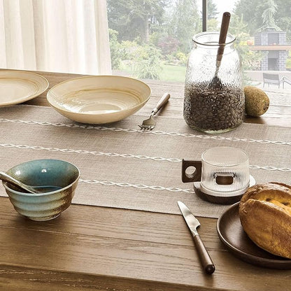 ZeeMart Farmhouse Braided Striped Table Runner, Rustic Beige Table Runners 60 - Image 5