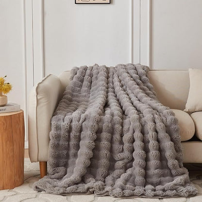 COOVA Faux Fur Throw Blanket for Couch, Cozy Soft and Fuzzy Plush Rabbit Fur by COOVA