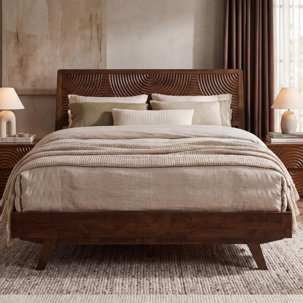 Acacia Harmony Queen Solid Wood Platform Bed Frame, No Box Spring, Walnut