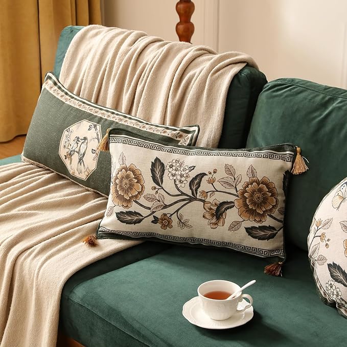 ISAENNE Design Linen Chinoiserie Rectangle Throw Pillow Covers 12"x20" - Image 5