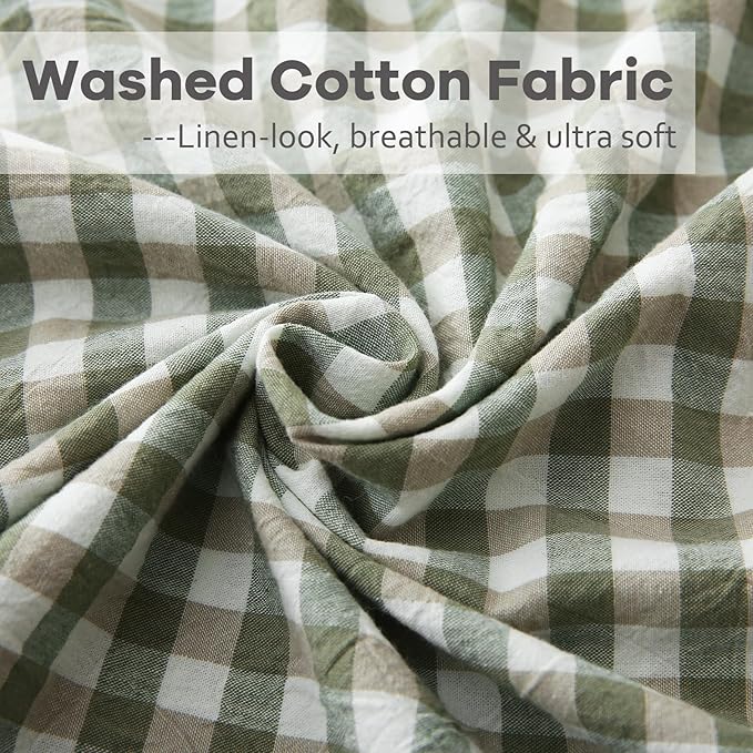 2 Pack Sage Green Plaid Ruffle Gingham Throw Pillow Covers, 100% Washed Cotton - Image 6