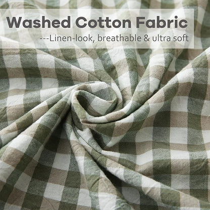 2 Pack Sage Green Plaid Ruffle Gingham Throw Pillow Covers, 100% Washed Cotton - Image 6