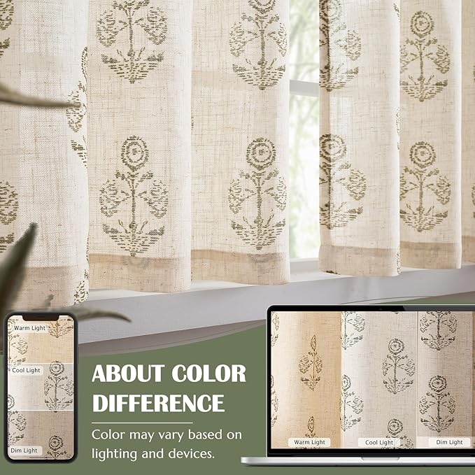 jinchan Linen Kitchen Curtains 24 Inch Floral Tier Curtains Farmhouse Cottage - Image 9