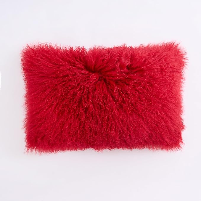 Genuine Mongolian Lamb Fur Pillow Cover – 12"x20" Rectangular Cushion Case – by Unknown
