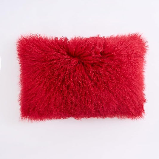Genuine Mongolian Lamb Fur Pillow Cover – 12"x20" Rectangular Cushion Case – by Unknown