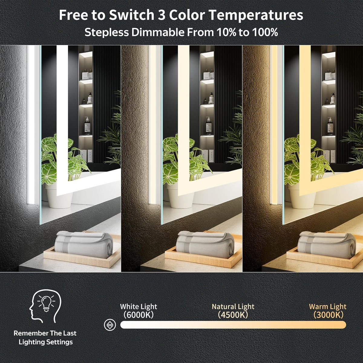 40"x30" led bathroom mirror with lights, backlit+frontlit, anti-fog on a desk or shelf