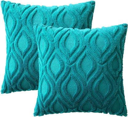 MIULEE Teal Throw Pillow Covers 18x18 Inch, Soft Winter Plush Faux Wool Couch - Image 6