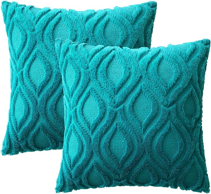 MIULEE Teal Throw Pillow Covers 16x16 Inch, Soft Winter Plush Faux Wool Couch - Image 6