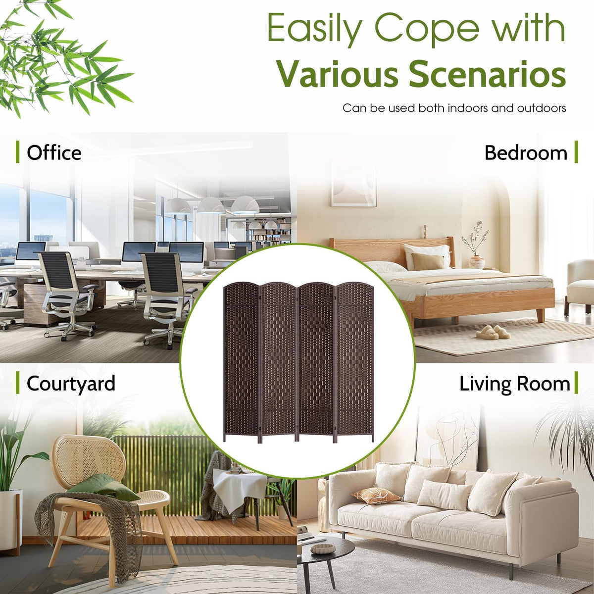 fdw | 4-panel folding room divider | 6ft on a desk or shelf