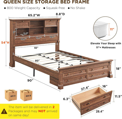 farmhouse queen size bed frame with 54" tall shown in use