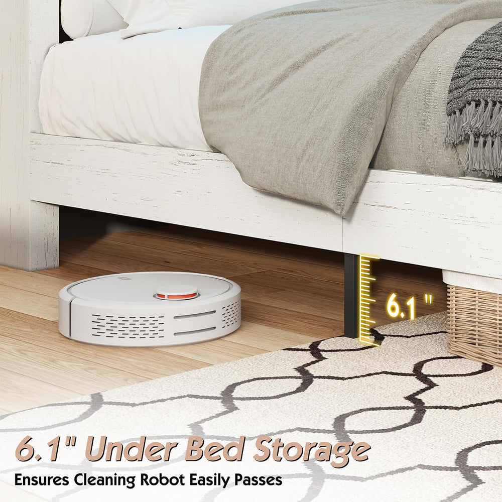 LUXOAK King Size Bed Frame with Storage Headboard and Footboard, White