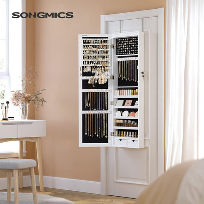 songmics 6 leds mirror jewelry cabinet, 47.2-inch tall shown in use
