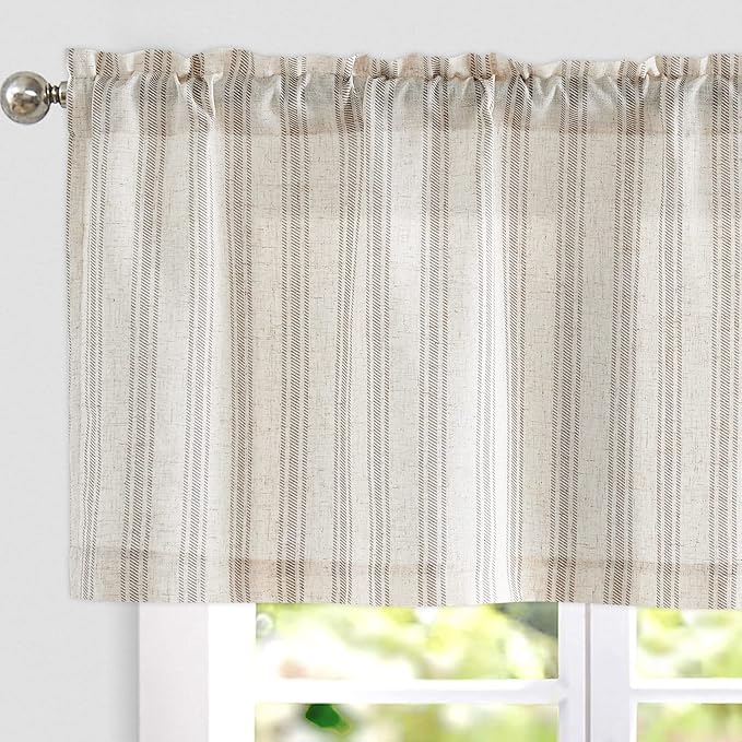 jinchan Striped Valance Farmhouse Window Treatment Linen Textured Drapes by JINCHAN
