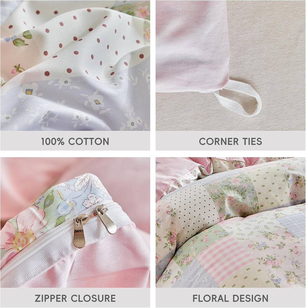 Joyreap 3pcs Twin Size Cotton Duvet Cover Set for Girls, Colorful Flowers Gri...