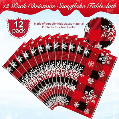 12 Pieces Red and Black Buffalo Plaid Merry Christmas Party Tablecloth - Image 4
