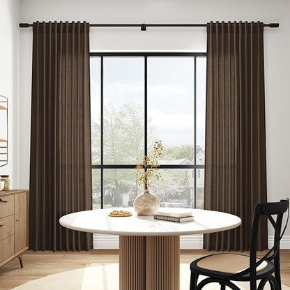 Nanspring Chocolate Linen Blend Light Filtering Back Tab Curtains 102 Inches - Image 6