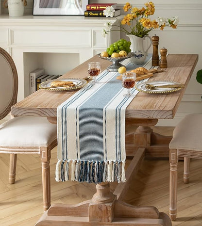 Caflife Boho Table Runner Blue and White - Image 6
