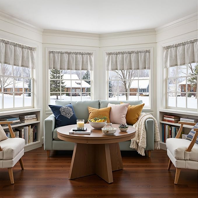 jinchan Valance Curtain Linen Textured Striped Window Curtain - Image 6