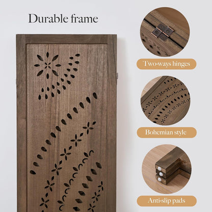 66.9inch folding room divider, 3 panels wood carved showing dimensions