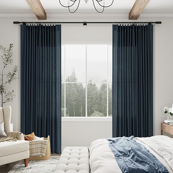 Pinch Pleated Vintage Blue Linen Curtains 90 Inches Long - Image 8