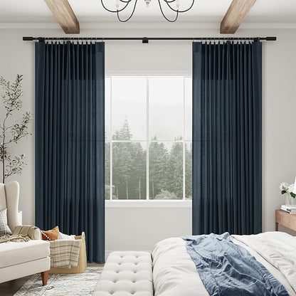 Pinch Pleated Vintage Blue Linen Curtains 90 Inches Long - Image 8