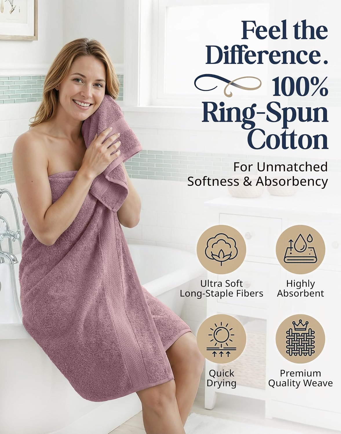 lane linen large bath towel set absorbent quick shown in use
