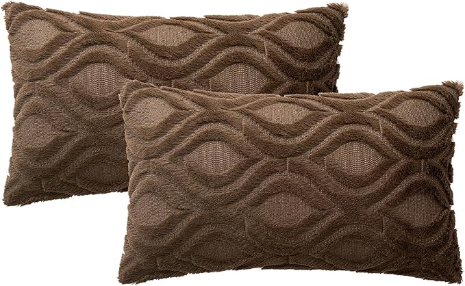MIULEE Dark Brown Throw Pillow Covers 12x20 Inch, Soft Winter Plush Faux Wool - Image 6