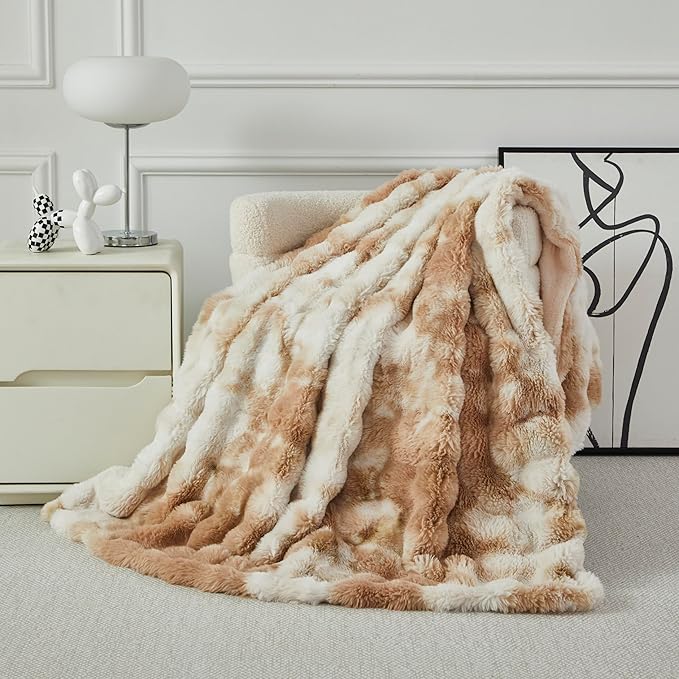 Faux Fur Throw Blanket for Couch Cozy Fuzzy Soft Plush Thick Fluffy Fleece - Image 6