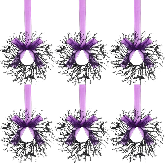 Suncalla 6 Pack Mini Halloween Cabinet Wreaths 9.8 Inch with Purple Ribbon