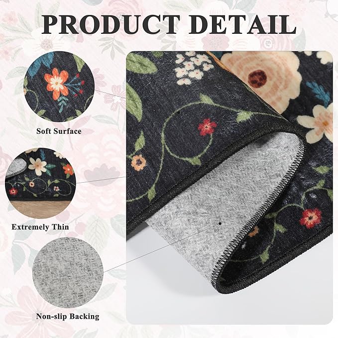 DUKINO 2x4 Rug for Entryway, Washable Kitchen Floral Runner Rug - Image 6