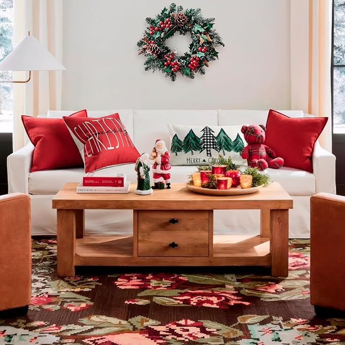 ZWJD Christmas Pillow Covers 12x20 Set of 2 Chenille Throw Red Cushion Covers - Image 3