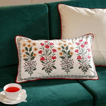 ISAENNE Design Lumbar Vintage Floral Throw Pillow Covers 12"x20" Set of 2 - Image 2